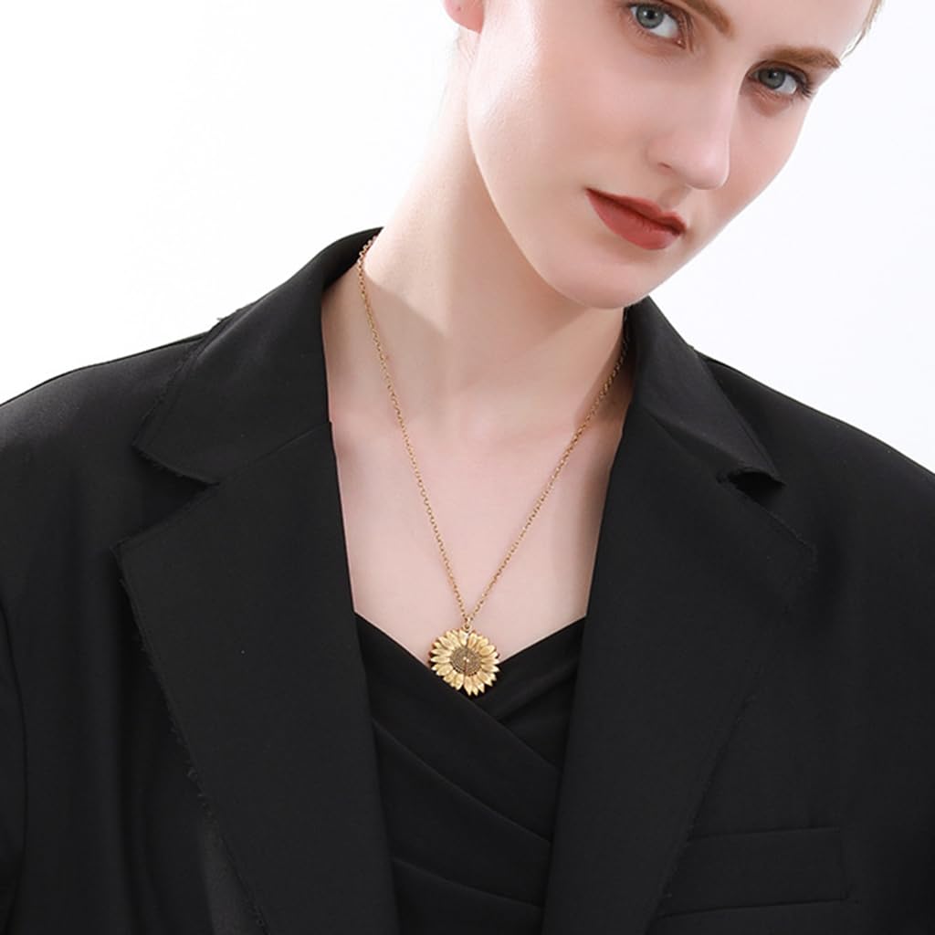 SANNIDHI Necklace for Women, Girls Stylish Chain Sunflower Pendant for Girls, Women Engraved Metal Necklace with Gift Box for Couples, Best Friends, Pendant for Girlfriend & Boyfriend - Golden SANNIDHI Necklace for Women, Girls Stylish Chain Sunflower Pendant for Girls, Women Engraved Metal Necklace with Gift Box for Couples, Best Friends, Pendant for Girlfriend & Boyfriend - Golden